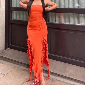 Bershka orange maxi dress
